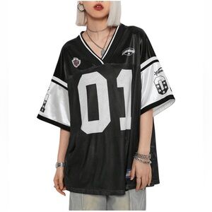 NWT No Label Size M Women's Oversized Jersey Y2K Graphic Mesh Football Jersey